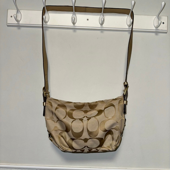 Women's Coach Signature Hobo Shoulder Bag Tan/Gold One Size Y2K Style Crossbody - Picture 8 of 16